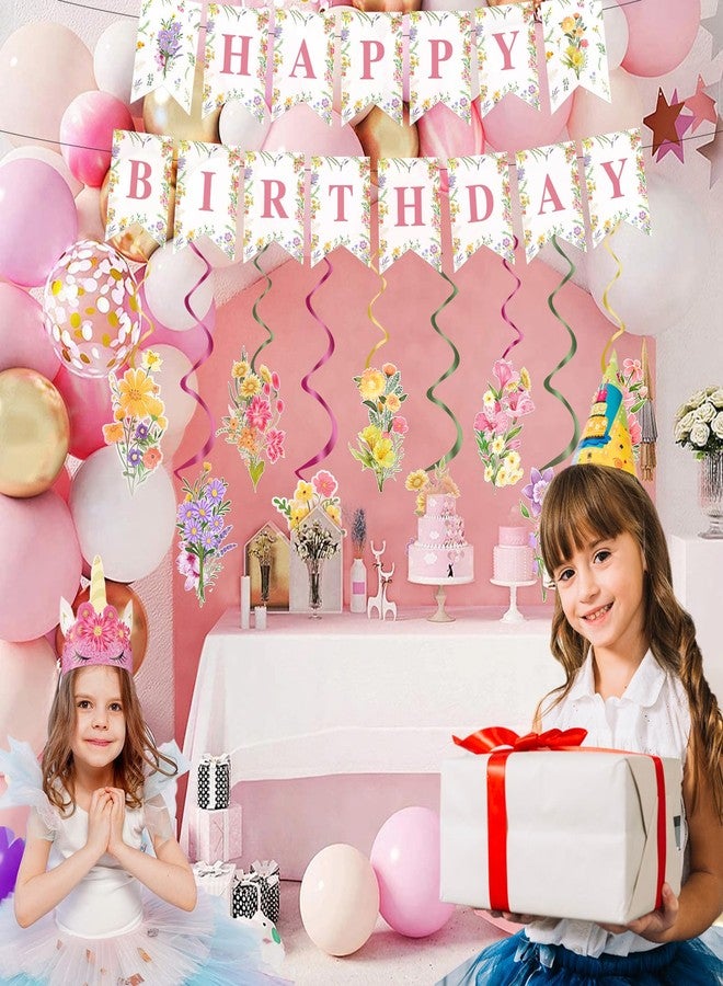 FEXICHUJI Floral Birthday Party Decorations for Girls, Wildflower Happy Birthday Banner with Garland Hanging Swirls Multicoloured Flower Decorations Set for Women - Image 5